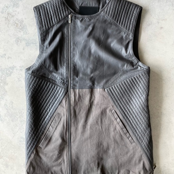 Skingraft New With Tag Rare Leather and Cotton Grey Vest - Picture 2 of 9